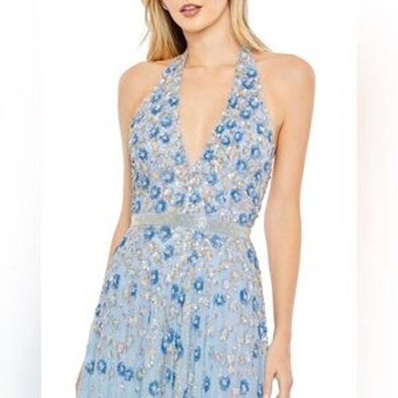 Mac Duggal Women's Floral Embellished Halter Backless A Line Gown Size 10 NWT - Picture 3 of 11
